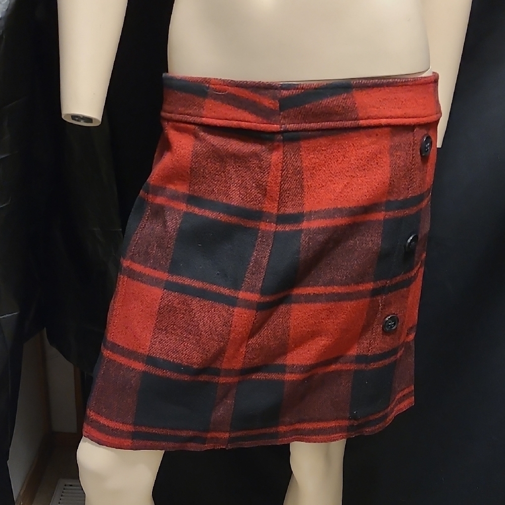 Vintage Y2K Gap Wool Blend Sz 16 Lined Mini Skirt in Black Red Button Front